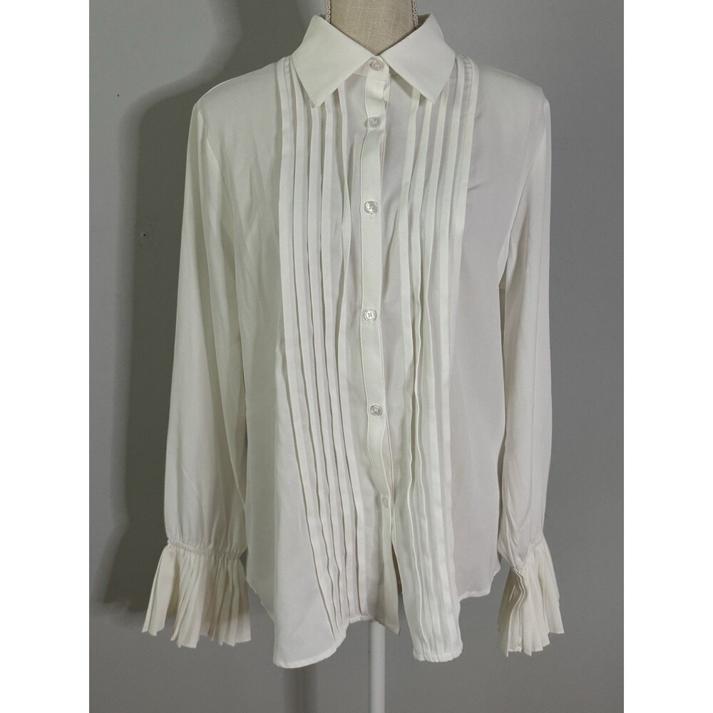 NEW Commense Pleated Cuff Collar Tied Button Shirt Size Medium